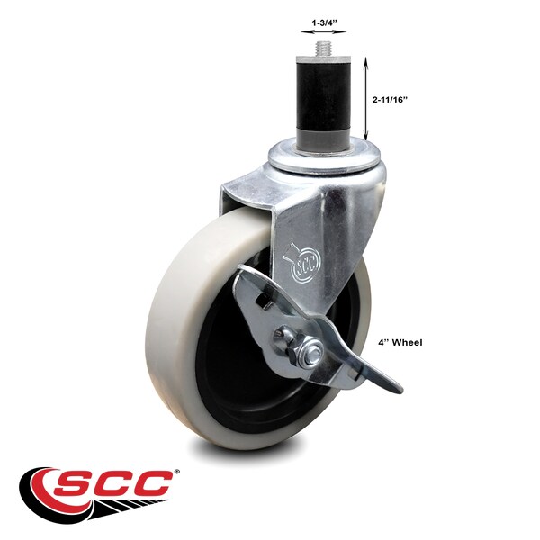 4 Inch Thermoplastic Rubber Wheel 1-3/4 Inch Expanding Stem Caster with Brake